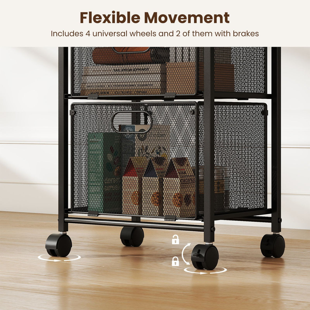 Rolling File Utility Cart with 2 Drawers and Lockable Wheels for Home Office