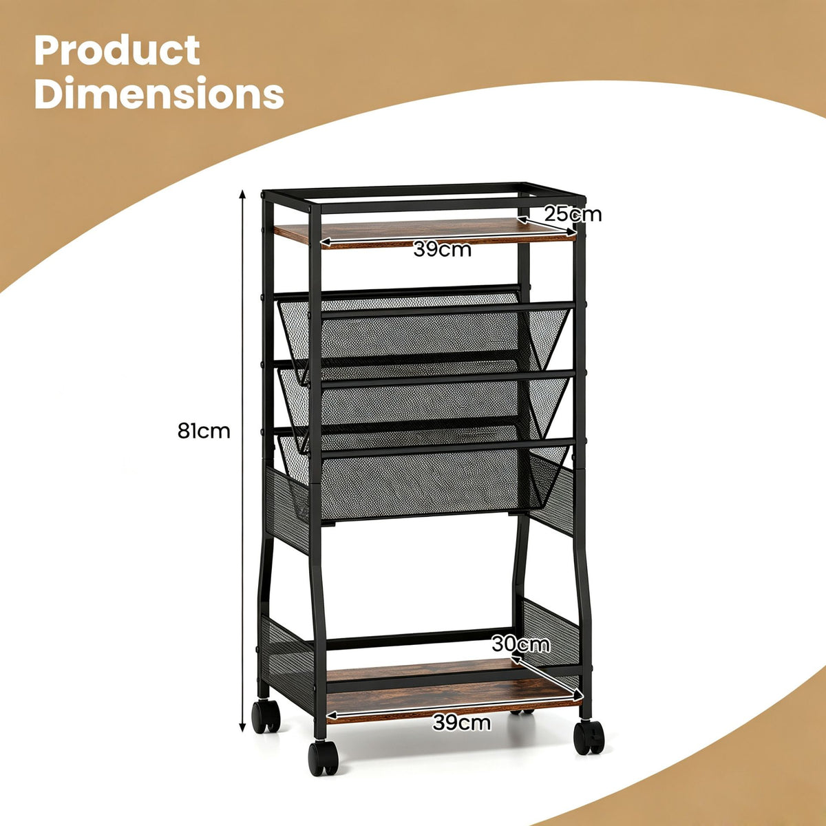 Rolling File Utility Cart with 2 Drawers and Wooden Top for Home Office
