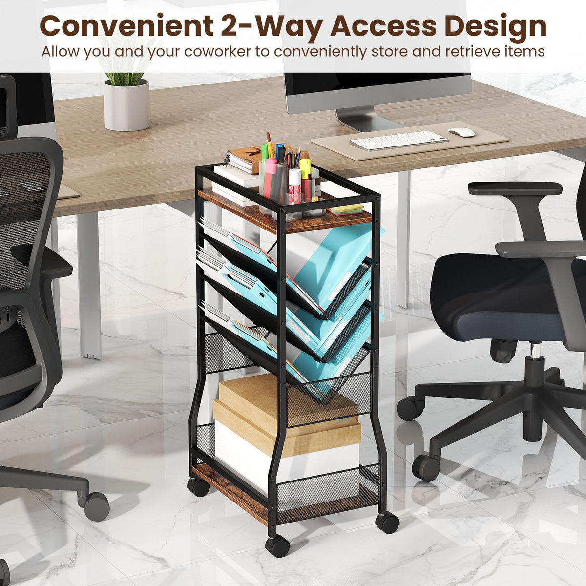 Rolling File Utility Cart with 2 Drawers and Wooden Top for Home Office