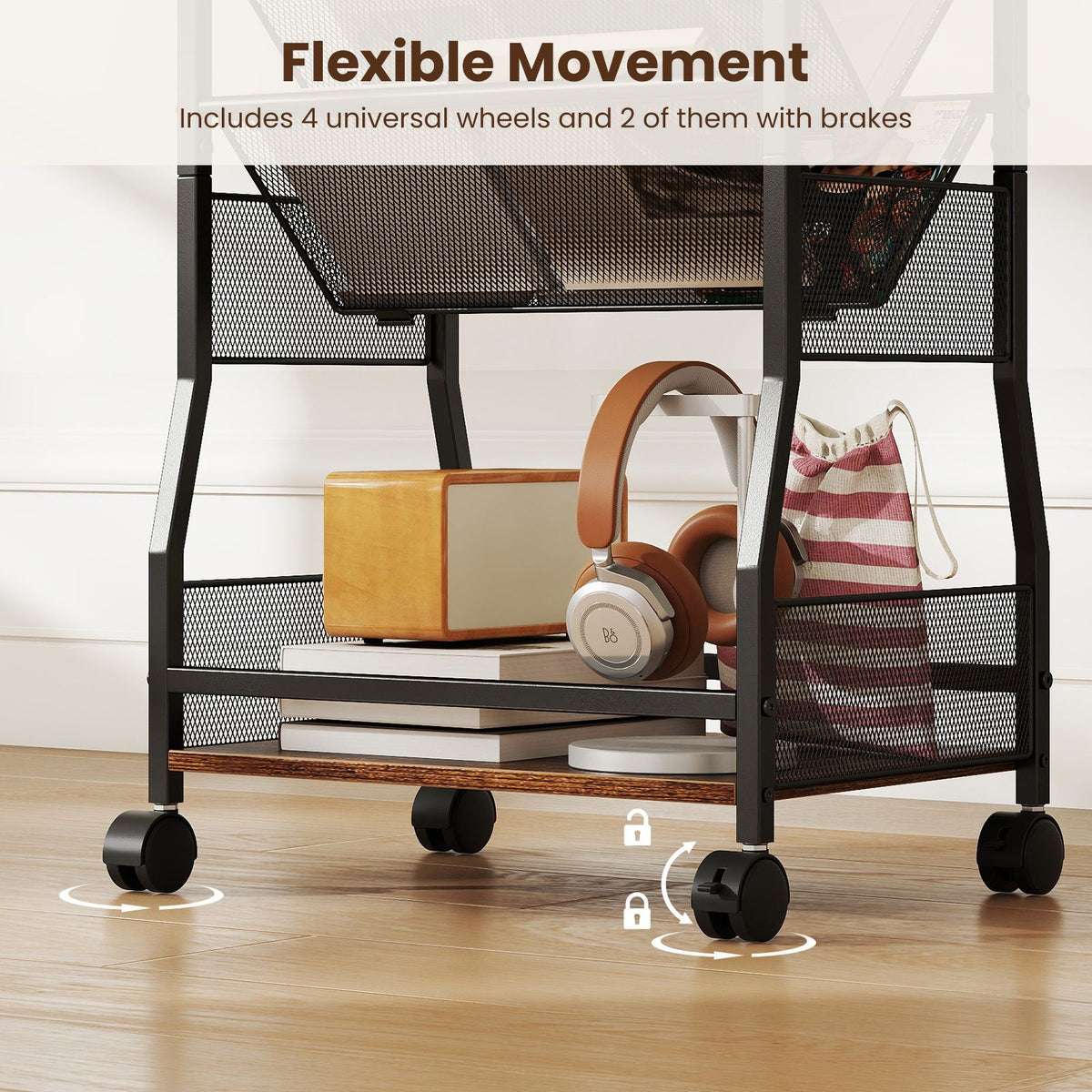 Rolling File Utility Cart with 2 Drawers and Wooden Top for Home Office