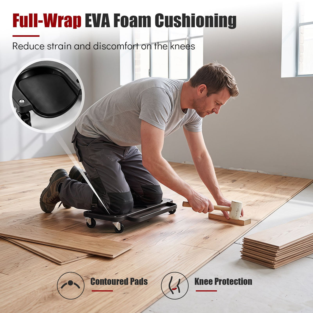 Rolling Knee Creeper with 360° Swivel Casters with Foam Cushions and Built-in Tool Trays