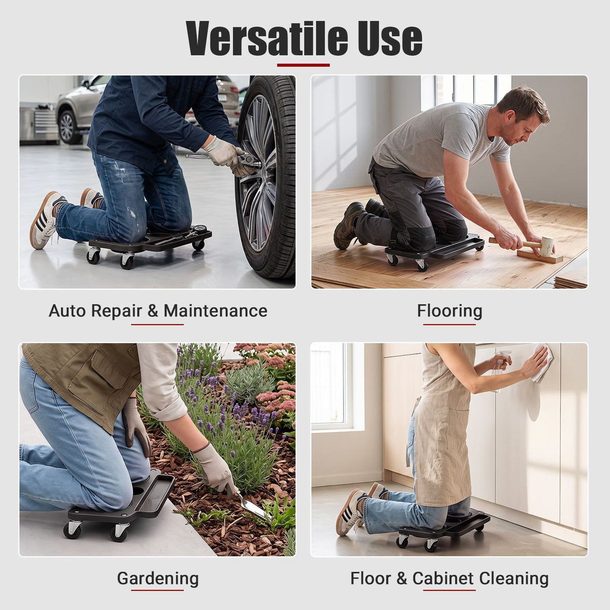 Rolling Knee Creeper with 360° Swivel Casters with Foam Cushions and Built-in Tool Trays
