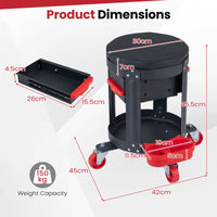 Rolling Mechanic Stool with 4 Universal Wheels for Outdoor Storage and Gagages