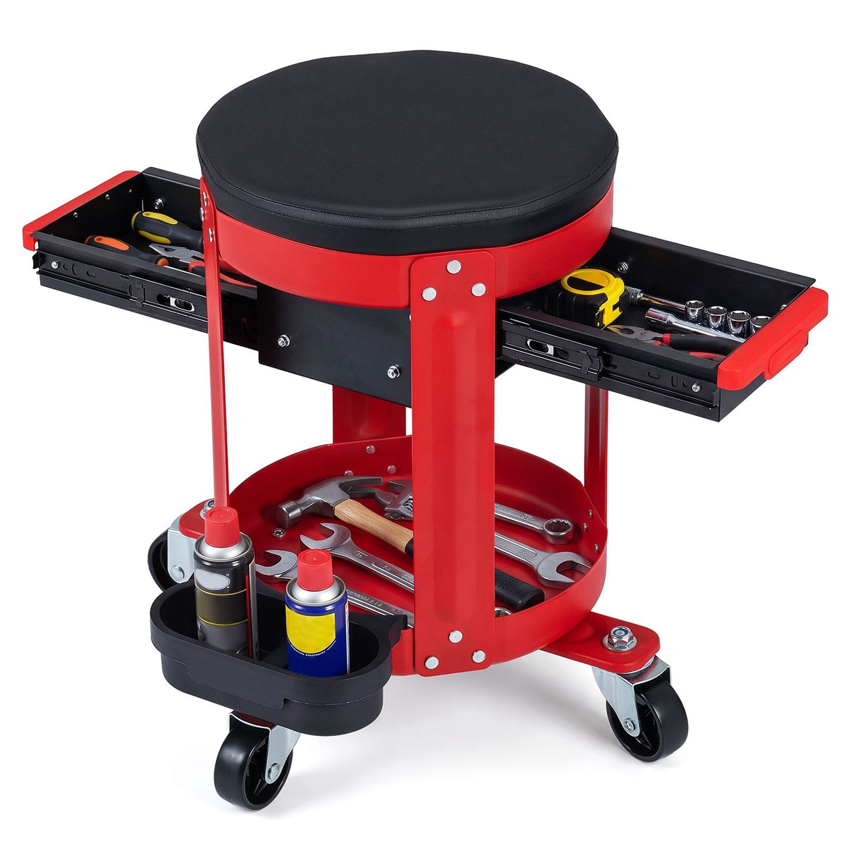 Rolling Mechanic Stool with 4 Universal Wheels for Outdoor Storage and Gagages