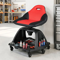 Rolling Shop Stool with Backrest and Tool Tray and 6 Wheels 150kg for Garage