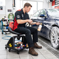Rolling Shop Stool with Backrest and Tool Tray and 6 Wheels 150kg for Garage