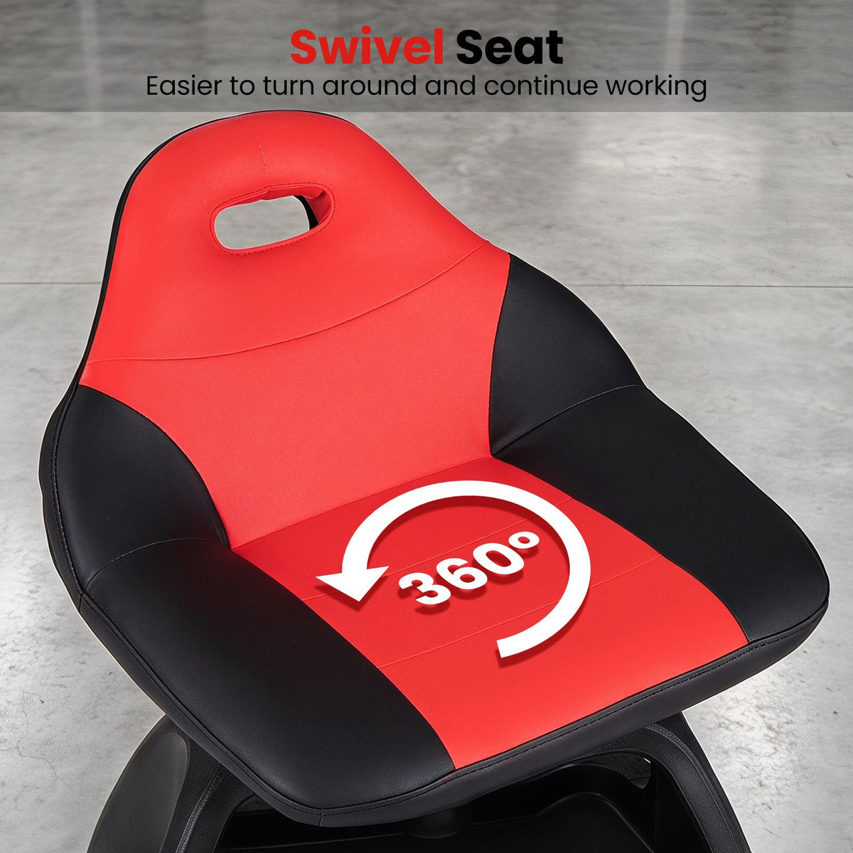 Rolling Shop Stool with Backrest and Tool Tray and 6 Wheels 150kg for Garage