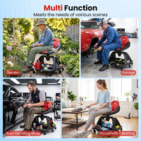 Rolling Shop Stool with Backrest and Tool Tray and 6 Wheels 150kg for Garage