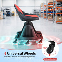 Rolling Shop Stool with Backrest and Tool Tray and 6 Wheels 150kg for Garage