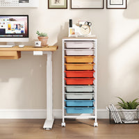 Rolling Storage Cart with 4/5/10 Drawers and Wooden Tabletop for Dorm and Classroom