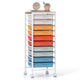 Rolling Storage Cart with 4/5/10 Drawers and Wooden Tabletop for Dorm and Classroom