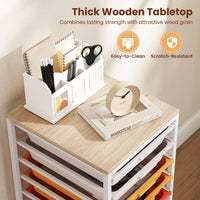 Rolling Storage Cart with 4/5/10 Drawers and Wooden Tabletop for Dorm and Classroom