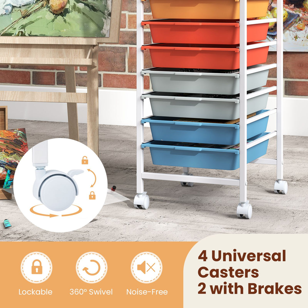 Rolling Storage Cart with 4/5/10 Drawers and Wooden Tabletop for Dorm and Classroom