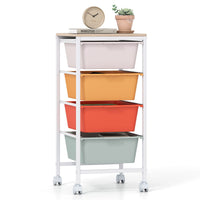 Rolling Storage Cart with 4/5/10 Drawers and Wooden Tabletop for Dorm and Classroom