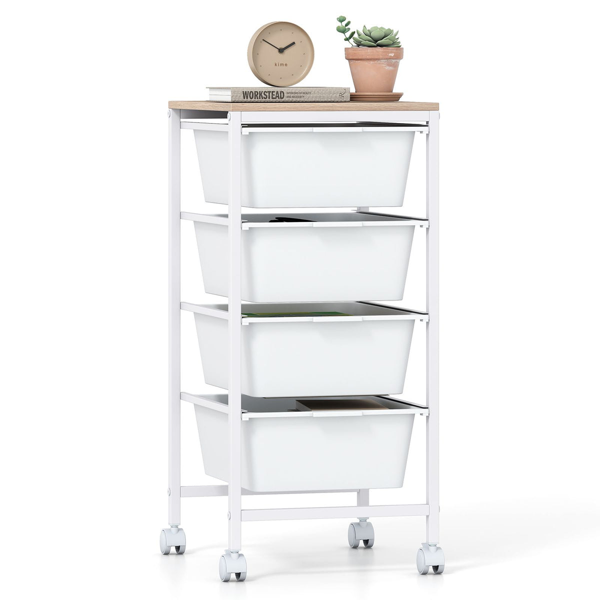 Rolling Storage Cart with 4/5/10 Drawers and Wooden Tabletop for Dorm and Classroom