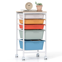 Rolling Storage Cart with 4/5/10 Drawers and Wooden Tabletop for Dorm and Classroom