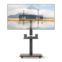 Rolling TV Stand on Wheels with 30° Tilt Mount and Adjustable Shelf