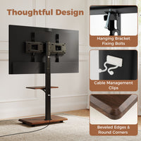 Rolling TV Stand on Wheels with 30° Tilt Mount and Adjustable Shelf