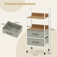 Rolling Utility Storage Cart with 2 Open Shelves and 2 Fabric Drawers