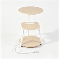 Round Side Table with Charging Station Small 3-Tier End Table Modern Rustic Nightstand