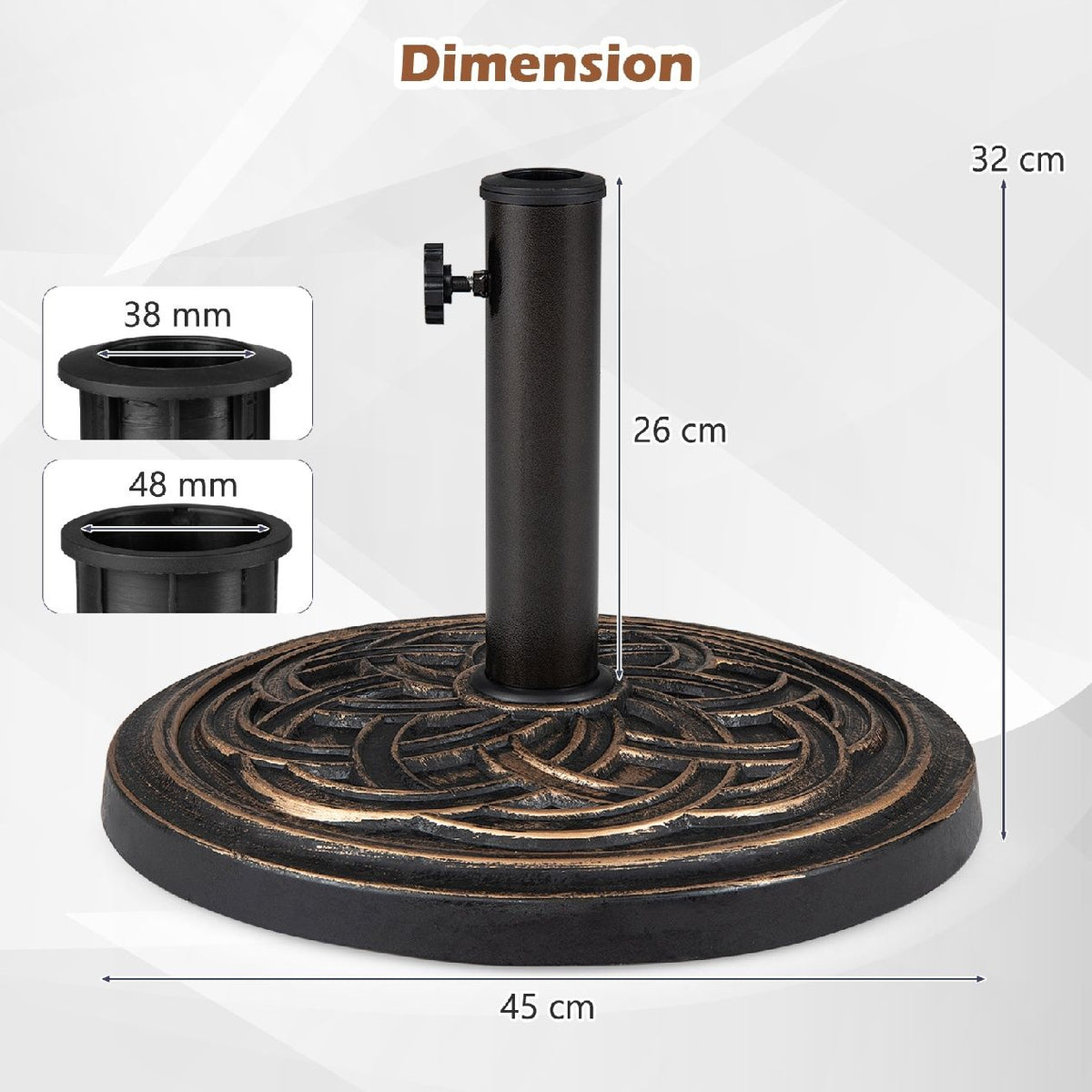 Round Umbrella Base with Adjustable Knob and Resin Material for Outdoor Use