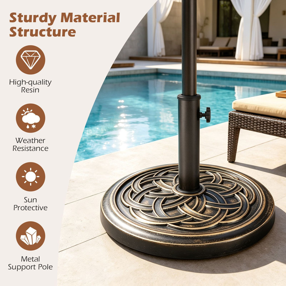 Round Umbrella Base with Adjustable Knob and Resin Material for Outdoor Use