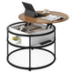 Lift Top Coffee Table, 80cm Round Center Table with Hidden Compartment & Side Shelves