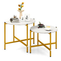 Round Coffee Table Set of 2, 55cm & 65cm Nesting Coffee Tables with Heavy-Duty Metal Frame