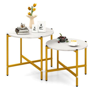Round Coffee Table Set of 2, 55cm & 65cm Nesting Coffee Tables with Heavy-Duty Metal Frame