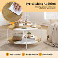 Round Coffee Table with Open Storage Shelf and Heavy Duty Metal Frame for Living Room