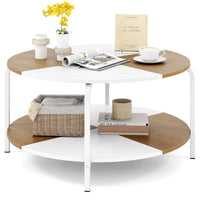 Round Coffee Table with Open Storage Shelf and Heavy Duty Metal Frame for Living Room