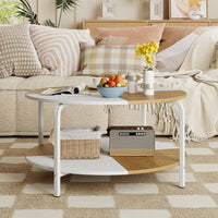 Round Coffee Table with Open Storage Shelf and Heavy Duty Metal Frame for Living Room