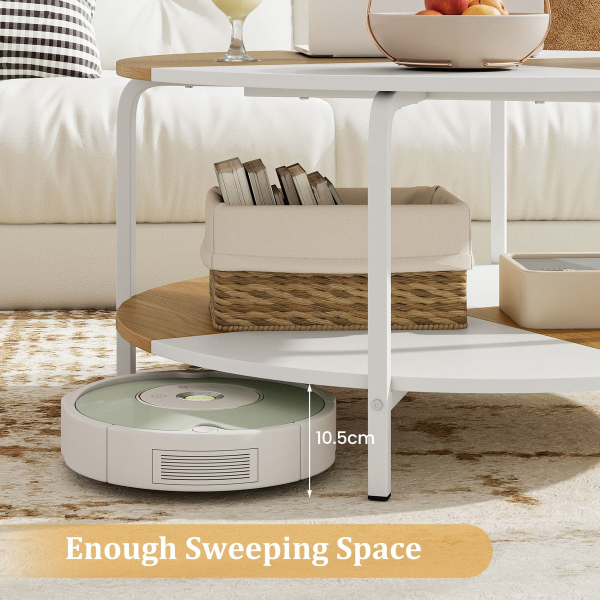 Round Coffee Table with Open Storage Shelf and Heavy Duty Metal Frame for Living Room