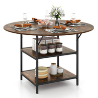 120 CM Round Dining Table with 2-Tier Storage Shelf and Heavy-duty Metal Frame