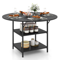 120 CM Round Dining Table with 2-Tier Storage Shelf and Heavy-duty Metal Frame