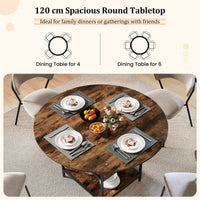 120 CM Round Dining Table with 2-Tier Storage Shelf and Heavy-duty Metal Frame