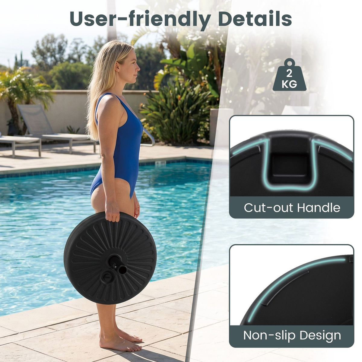 51 cm Round Patio Umbrella Base 27 KG Fillable with 2 Couplers