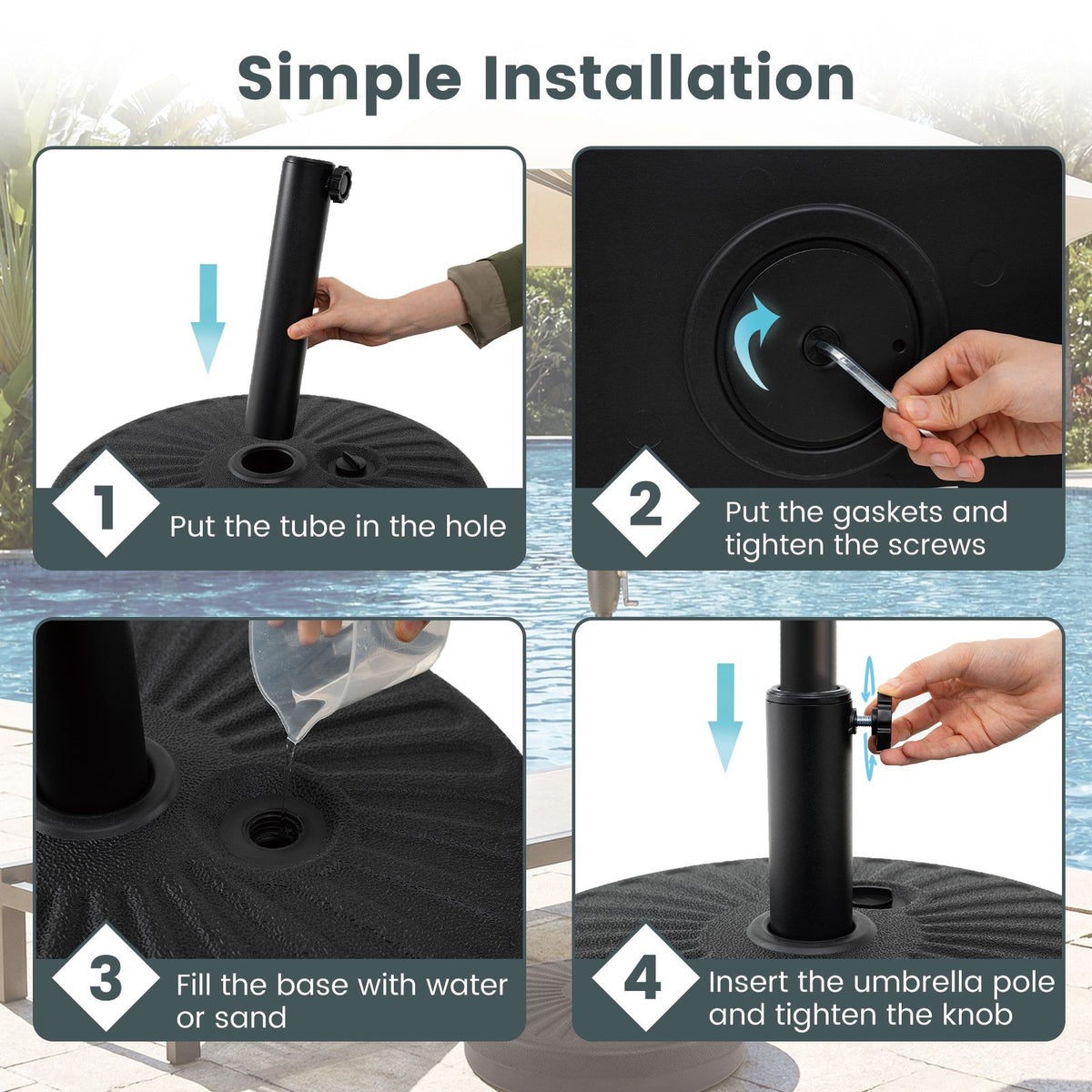 51 cm Round Patio Umbrella Base 27 KG Fillable with 2 Couplers