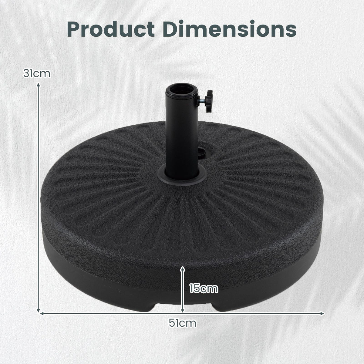 51 cm Round Patio Umbrella Base 27 KG Fillable with 2 Couplers