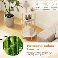 Round Side Table Set of 2 with Storage Shelves and Bamboo Construction for Living Room