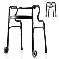 200KG Weight Capacity Aluminum Alloy Adult Walker w/ Unidirectional Wheels & Bi-Level Armrests