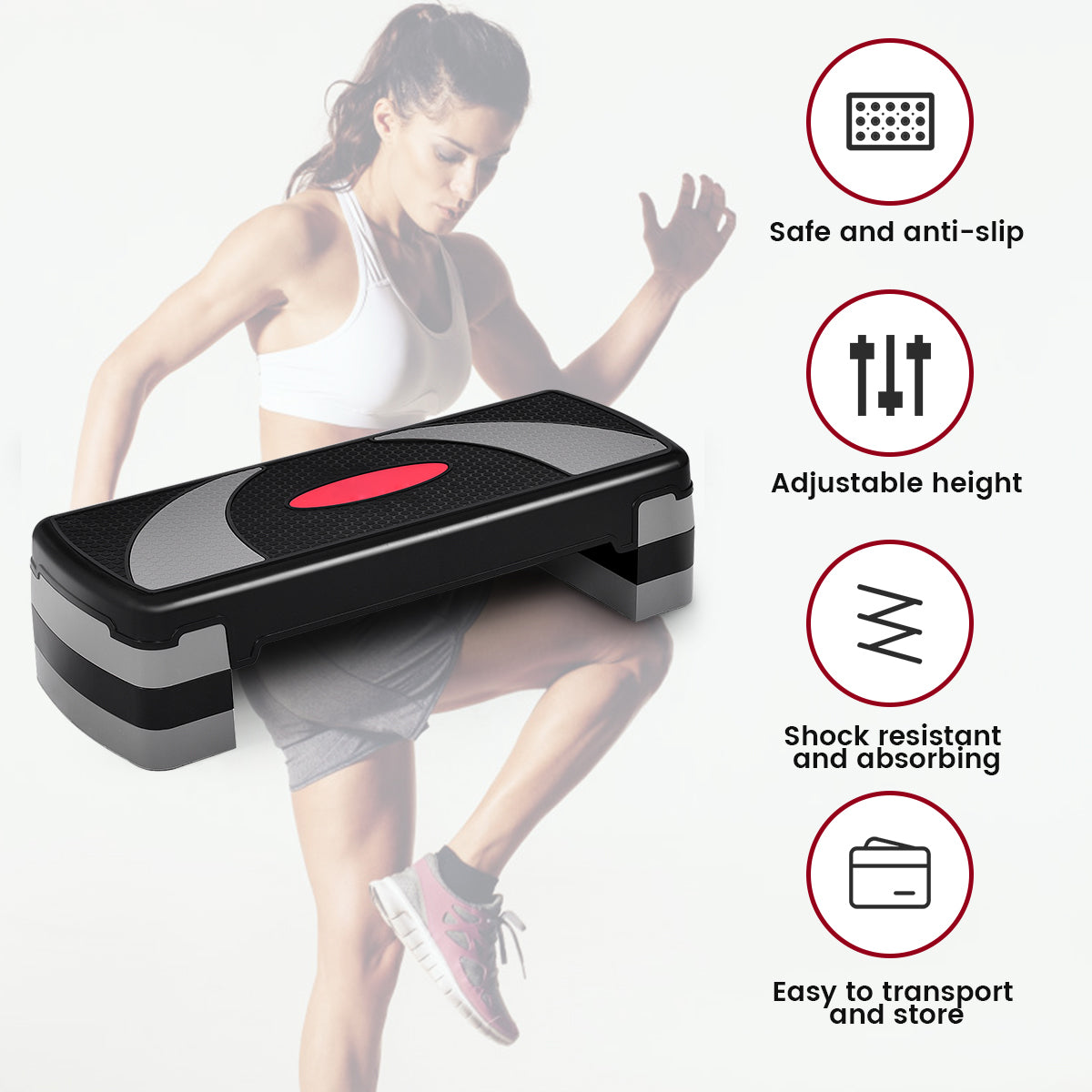 Fitness Aerobic Stepper, with 10-15-20 CM Adjustable Risers