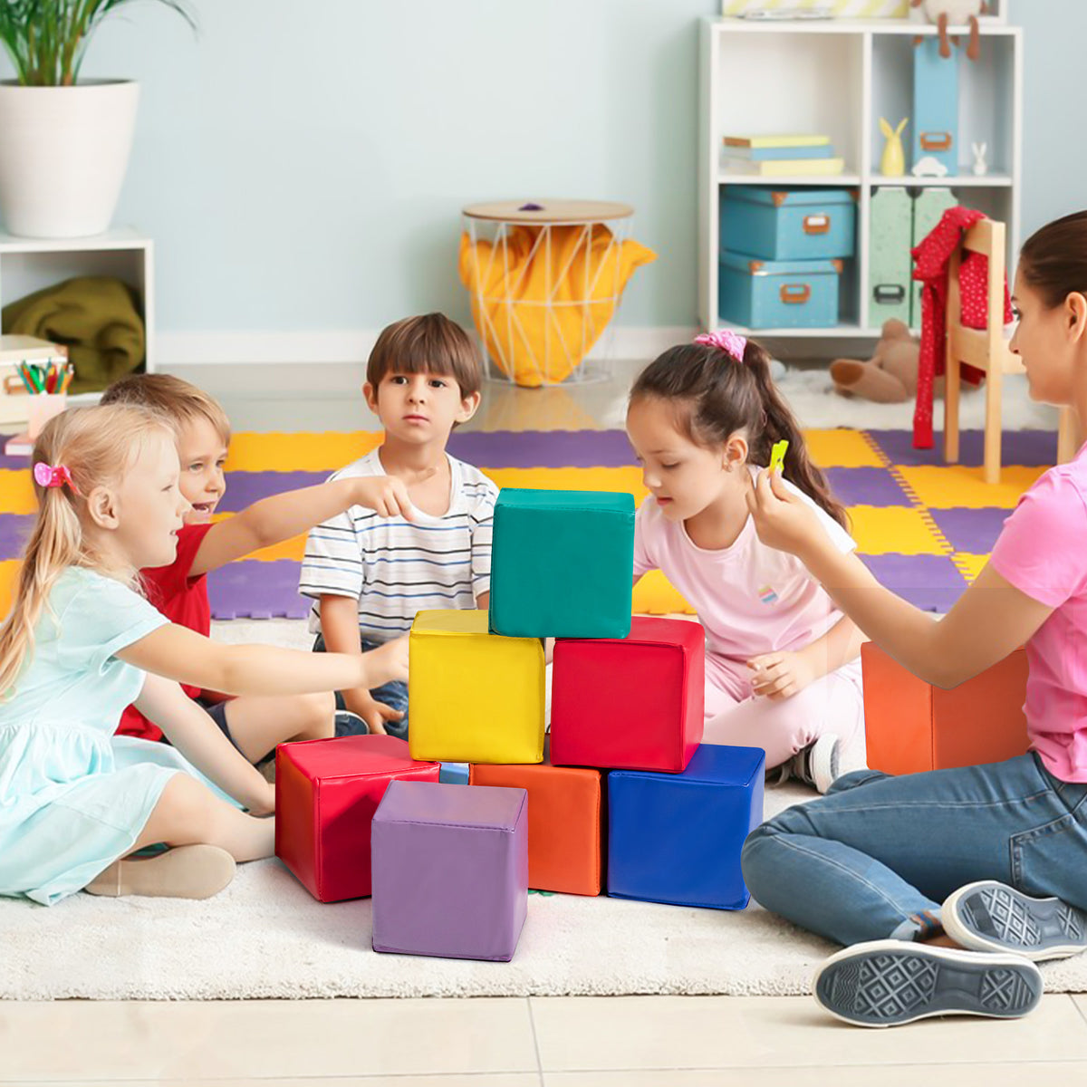 Foam Building Blocks, 12-Piece 14 CM Stacking Climbing Foam Cubes Play Set for Kids