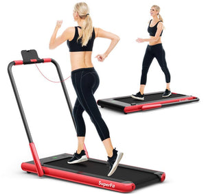 Treadmill 2-in-1 for Running and Walking, Max 12km/h, Folding Under Desk Walking Pad with Manual Incline