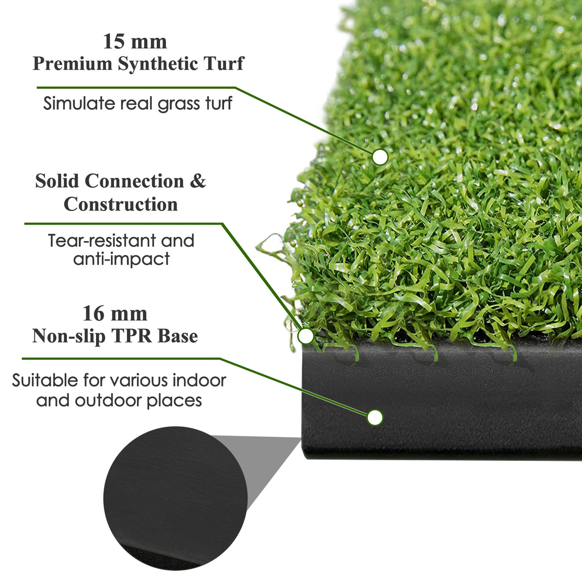 Golf Hitting Mat, Standard Real Feel Golf Practice Mat with Synthetic Turf and 2 Tee Positions