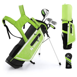 Junior Complete Golf Club Set, Golf Club Practice Set Lightweight Stand Bag w/Rain Hood, Right Hand