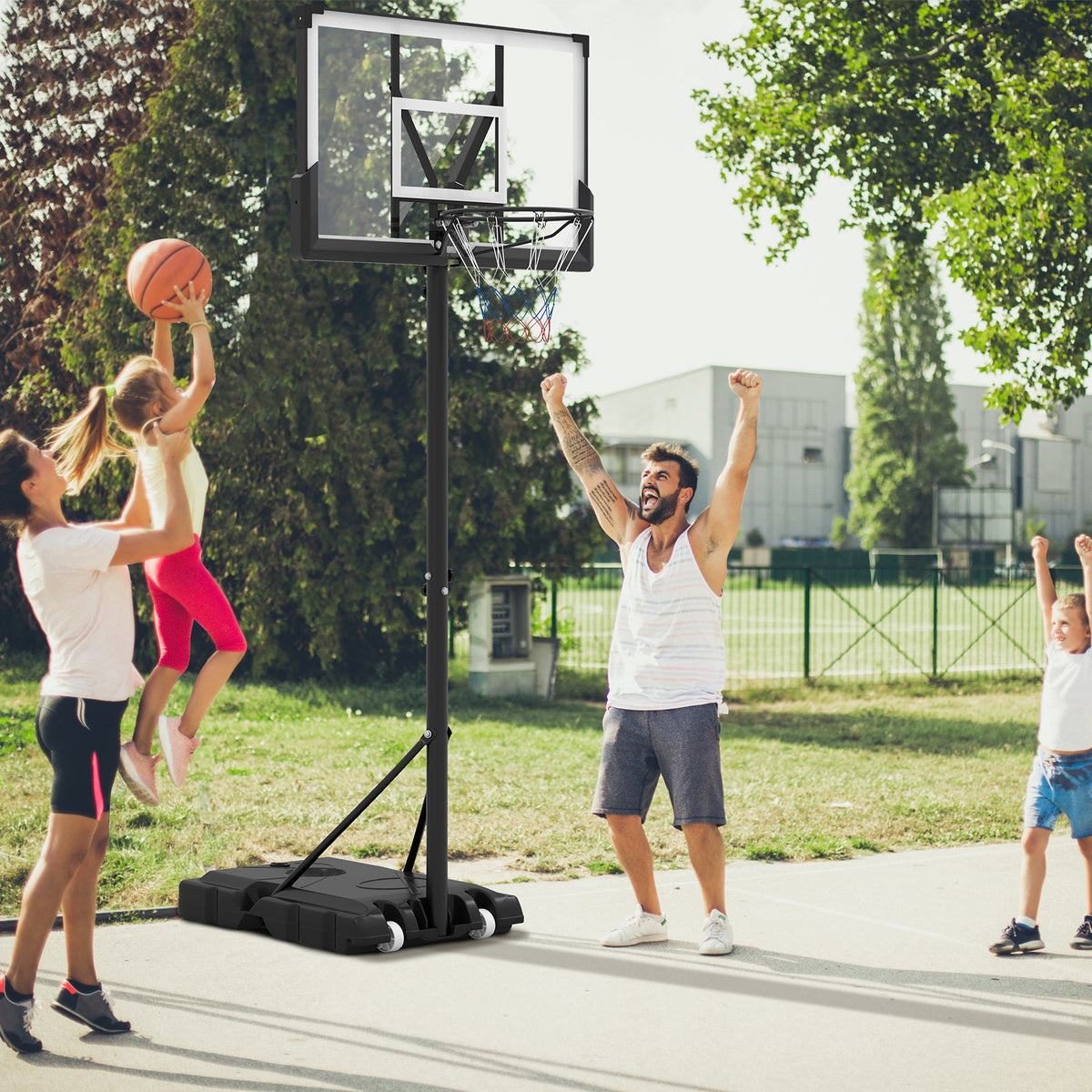 Portable Basketball Hoop with Impact Resistant Backboard and Fillable Base