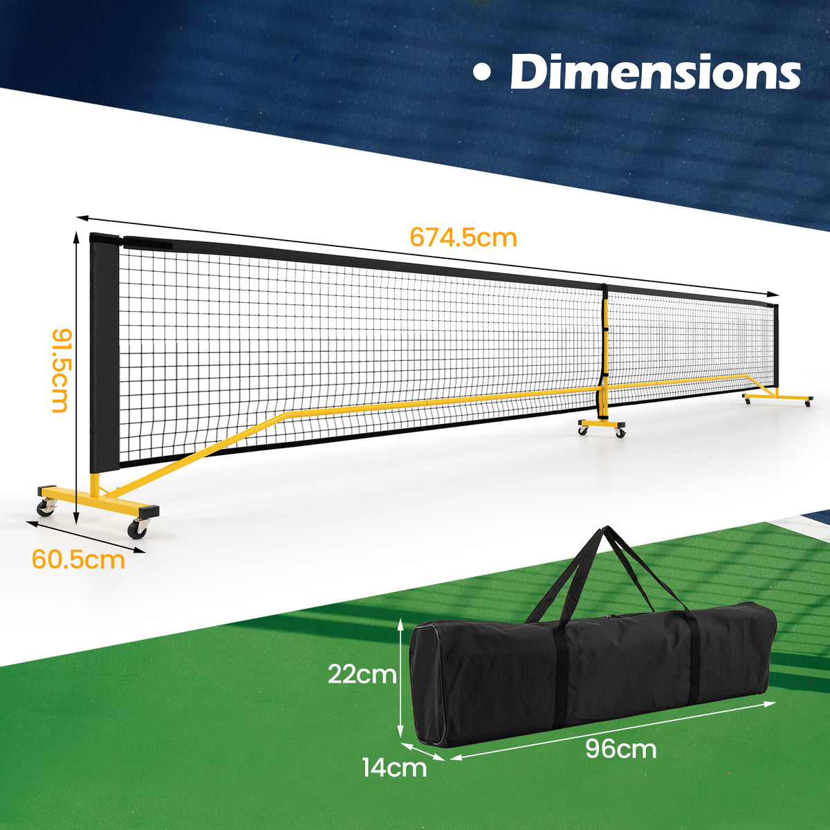 Portable Pickleball Net, 6.75m Regulation Size Pickle Ball Net System