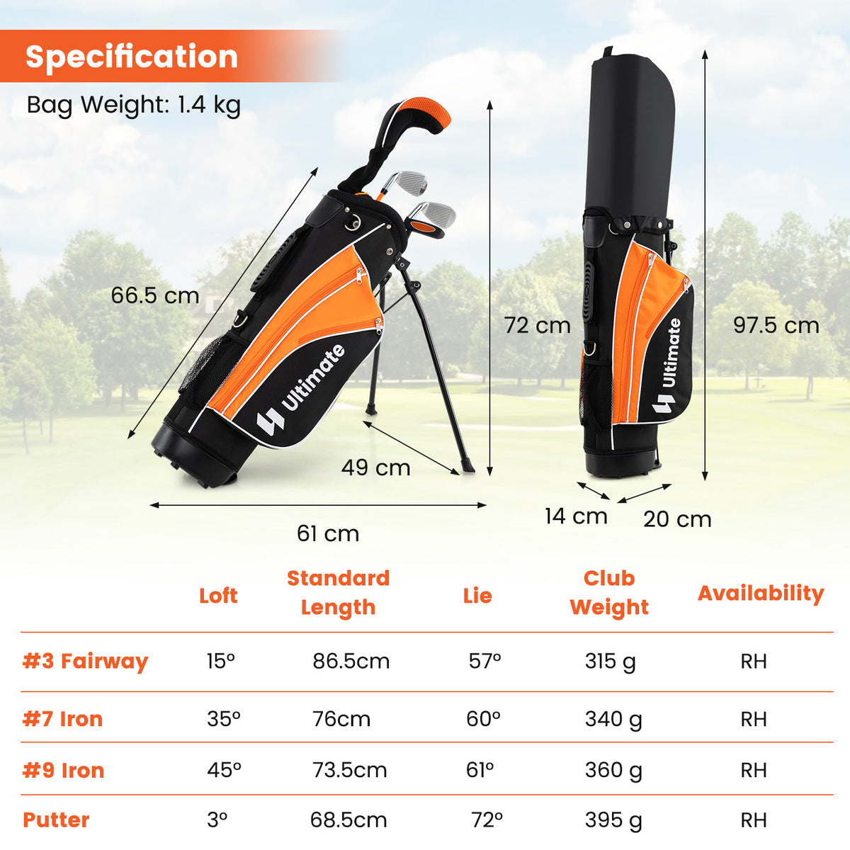 Kids Complete Golf Clubs Set, Right Handed Golf Club Set for Boys & Girls Aged 8-10 Years