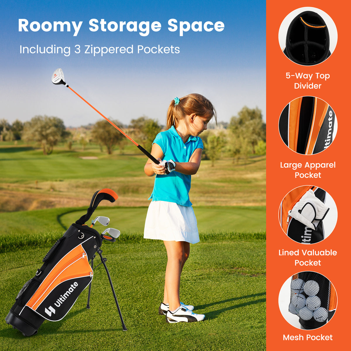 Kids Complete Golf Clubs Set, Right Handed Golf Club Set for Boys & Girls Aged 8-10 Years